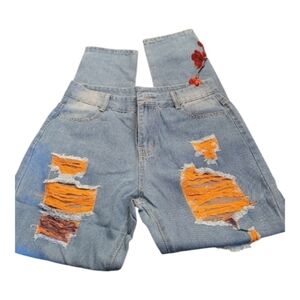 Lovely Casual color block distressed jeans‎